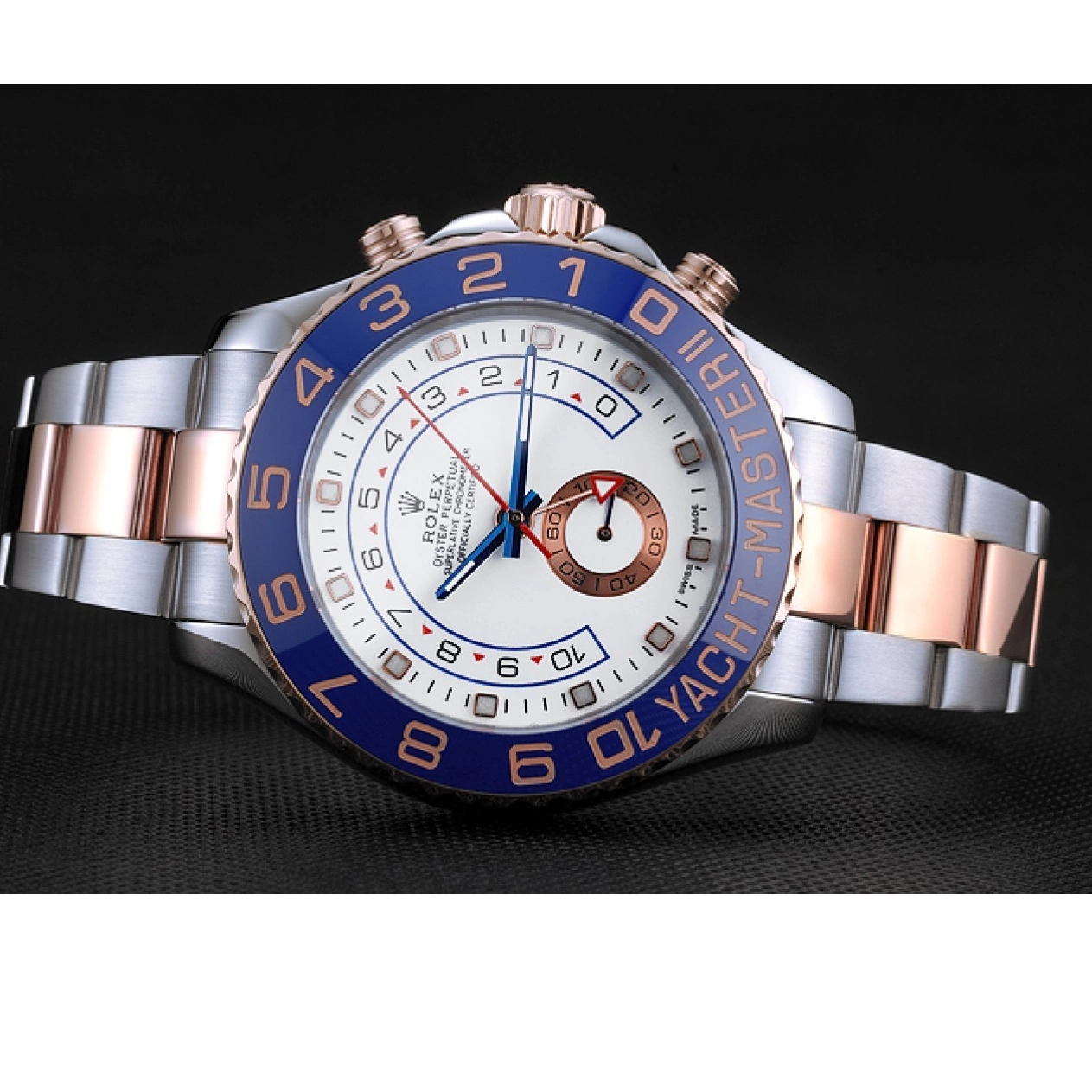 Aaa replica 622270 Yacht-Master Rolex Rose Blue Bezel White and Dial Gold Steel Bracelet Stainless II 0610